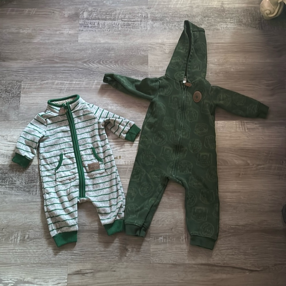 Carter's Green and Gray Cozy One Pieces
